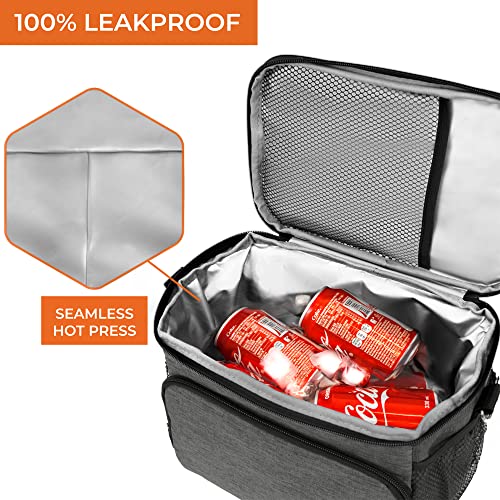 opux Insulated Soft Lunch Bag for Men Women for Office Work School Picnic, Leakproof Cooler Bag with Shoulder Strap for Kid Adult (Charcoal Gray) - color: Charcoal Gray, size: Medium
