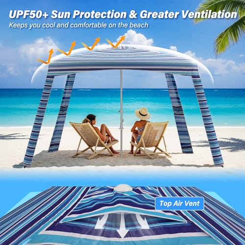 Beach Cabana-6.6x6.6’Beach Canopy with Side Wall,Portable Umbrella Tent with Sand Pockets for Family & Friends,Easy Up Beach Sun Shelter for Outdoor Patios,Backyards,and Camping,Stripe - style: Stripe