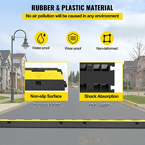 VEVOR 3 PCs Rubber Cable Protector Ramp, 2 Channel, 11000 lbs/axle Capacity Heavy Duty Hose Wire Cover Ramp Driveway, Traffic Speed Bump w/Flip-Open Top Cover, for Indoor&Outdoor