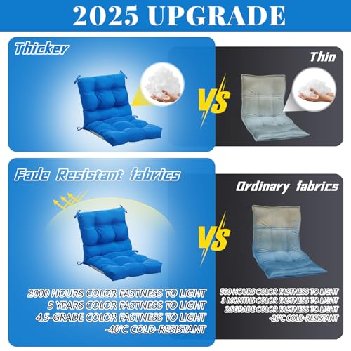 Marsui Outdoor Indoor High Back Chair Cushions Patio Furniture Tufted Pillow with Ties Water-Resistant Replacement Outdoor Rocking Chair Cushions, 42 x 21 Inches(Blue) - color: Blue, size: Solid Color