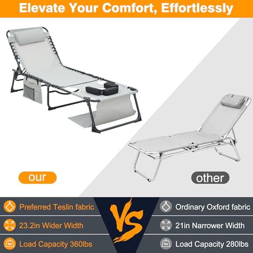 Face Down Chaise Lounge Chair Set of 2, 5-Position Adjustable Sunbathing, Foldable Tanning Chair with Face& Arm Holes, Outdoor Recliner Chair for Pool, Beach, Patio, Lawn (Gray, 2 Pcs) - color: Gray&hole