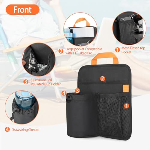 GRAOSO Beach Chair Cup Holder, Chair Side Organizer Easily Attached to Armrest with 2 Self-Adhesive Fastener Strap, Hanging Chair Attachment for Water Bottle, Sunglasses, Phone, Snack, etc.. - size: S