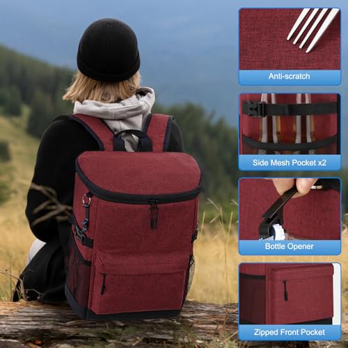 Tenot Cooler Backpack 33/40 Cans Backpack Coolers Insulated Leak Proof Soft Beach Cooler Bag for Men Women Ice Chest Backpack Camping Hiking Picnic Travel Cooler Lunch Backpack - color: Dark Red, size: 33 Cans