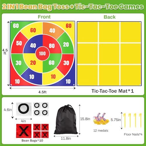 2-in-1 Giant Bean Bag Toss & Large Tic Tac Toe Outdoor Games for Kids Adults-4.5ft Giant Outside Lawn Yard Camping Field Day Games for Kid Family-Backyard Fun Carnival Outdoor Giant Yard Games