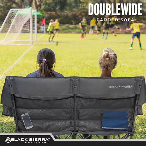 Black Sierra Double Camping Chair, Padded Oversized Loveseat, 2 Person Folding Seat Supports 500 lbs, Portable Outdoor Sofa for Beach, Tailgating, RV, Sports, Patio - color: Black