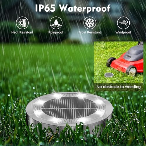 Solar Ground Lights Outdoor, 1 Pack Solar Lights Outdoor Waterproof, Mini Flat Solar-Powered Garden Light, Landscape Lighting for Garden Yard Lawn Pathway Walkway Driveway Backyard Decor, Cold White - color: White, size: 1 Pack