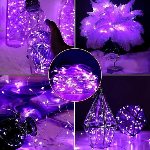 YEGUO 4 Pack Purple Solar Fairy Lights, Each 33ft 100 LED Christmas Lights Outdoor Waterproof, 8 Modes Sliver Wire Solar String Lights - color: Purple