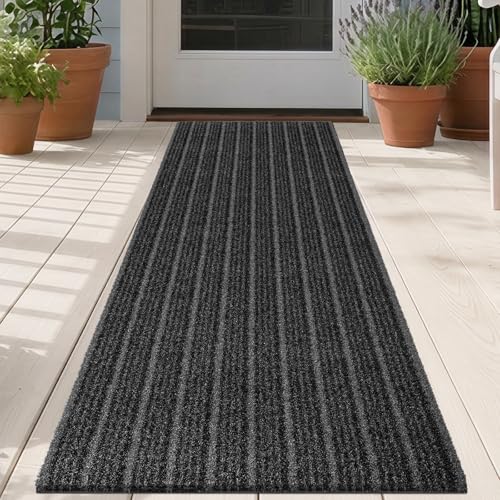 Outdoor Front Door Mat 24" x 60", Dirt Trapping Outside Entrance Runner Rug, Non Slip, Heavy Duty Commercial Rug for Patio, Balcony, Garage, Traffic Area, Office, Roll Packing - color: Black, size: 24" x 60"