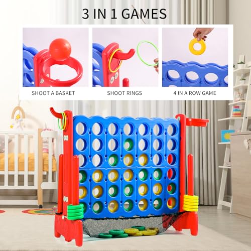 Giant 4 Row Game with Carrying Bag and Mesh Fabric .Giant 4-to-Score Game Set Suitable for Indoor and Outdoor Holiday Parties and Family Gatherings.（red） - color: Red