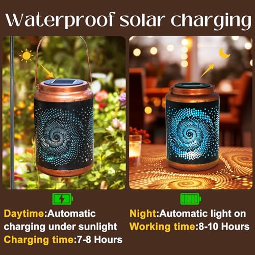 DIBIEECN Mothers Day Gifts for Mom, Birthday Gifts Grandma Ladies Solar Lanterns Outdoor Hanging Hollowed-Out Metal Waterproof LED Garden Decor Outside for Patio Yard Porch, Blue, 1 Pack - style: Blue