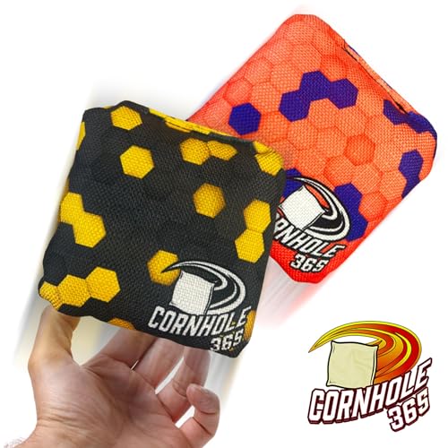 Cornhole365 Themed Cornhole Bag - All-Weather, Heavy-Duty & Durable Polyester Fabric, Resin Filling, Double-Stitched Duck Cloth - Professional Cornhole Bean Bags for Indoor & Outdoor Use - Set of 8 - color: Hexagon