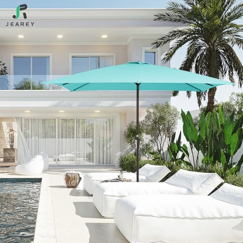 JEAREY 8x10 ft Rectangular Patio Umbrellas Outdoor Table Market Umbrella w/Crank, 8 Sturdy Ribs, UV Protection Windproof Sunproof for Garden, Deck, Backyard, Pool(Teal Blue) - color: Teal Blue, size: 8x10ft