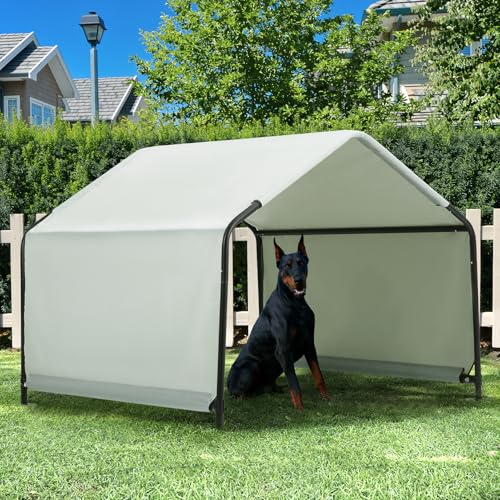Dog Shade Shelter Outside 4'x4'x3' Tent for Large Medium Dogs, Outdoor Sun Rain Canopy Pet House for Livestock Pigs Cats with Waterproof Roof Ground Nails,Cloud Grey - color: Cloud Grey