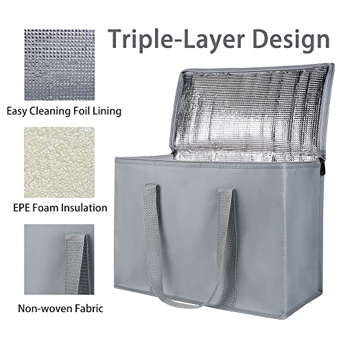 Bodaon 1-Pack Insulated Reusable Grocery Shopping Bags, X-Large Pizza Delivery Cooler Bag for Hot/Cold Food, Grey - color: Grey, size: X-Large