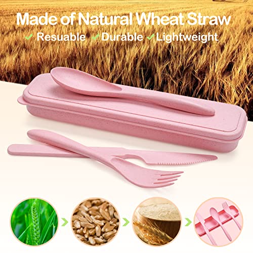 Reusable Travel Utensils Set with Case, 2 Sets Wheat Straw Portable Plastic Fork Spoons Knife Camping Cutlery, Eco-Friendly BPA Free Lunch Tableware for Kids Adults Travel Picnic Utensils - color: 2 Sets - Black, Dark Blue