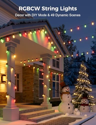 XMCOSY+ 48FT Smart Outdoor String Lights - RGBCWIC Dimmable Acrylic Bulbs, Color Changing LED Patio Lights APP WiFi Control, Compatible with Alexa, IP65 Waterproof Outside Lights for Yard Porch - size: 48Ft-Acrylic Bulb