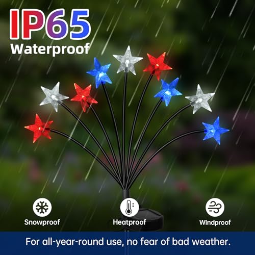 Lewondr 4th of July Decorations Solar Garden Lights, Fourth of July Red White and Blue Light Solar Lights Outdoor, Waterproof Patriotic Decor with 9 LED 2 Lighting Modes for Independence Day, 4 Pack - size: 4 Pack, style: Transparent Star