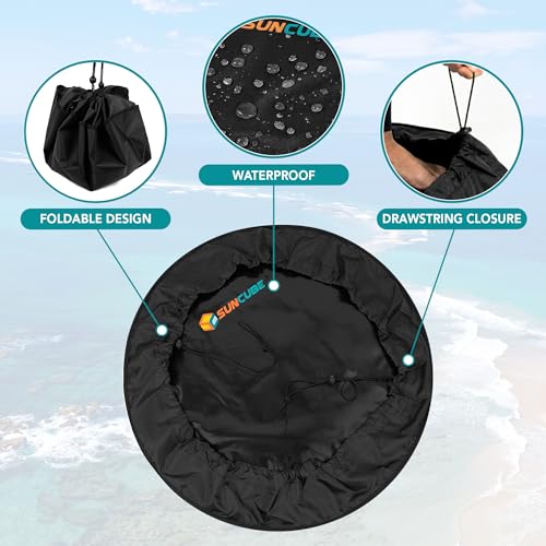 SUN CUBE Wetsuit Changing Mat & Waterproof Surf Bag – Drawstring Dry Bag for Surfing, Kayaking & Beach – 30” Leakproof Portable Gear Mat - color: Black