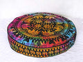 ICC Large Hippie Mandala Round Floor Pillow Cover Ottoman Pouf Cover Daybed Oversized Cotton Cushion Cover with Heavy Duty Zipper Seating Ottoman Poufs Dog-Pets Bed (Multi UP Elephant, 35" Round) - color: Multi Up Elephant, size: 35" x 35" (Pack of 1)