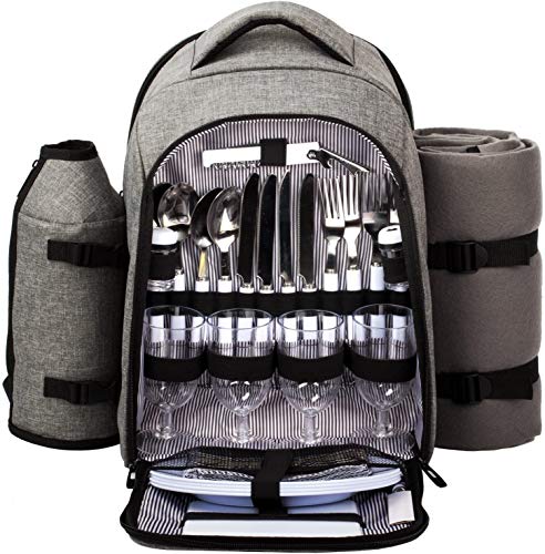 Hap Tim Picnic Basket Backpack for 4 Person with Insulated Cooler Compartment, Wine Holder, Fleece Blanket, Cutlery Set, Engagement Gifts for Couples, Bridal Shower Gift, Wedding Registry Gifts (3263) - color: Gray1, size: 4 Person