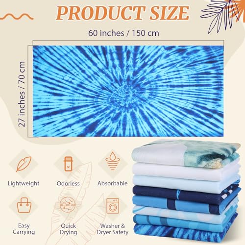 Mixweer 8 Packs Microfiber Beach Towel Bulk 60 x 28 Inch Sand Free Travel Large Microfiber Pool Swim Multi Style Beach Towel Blanket for Adult on Vacation Accessories (Ocean Style) - style: Ocean Style