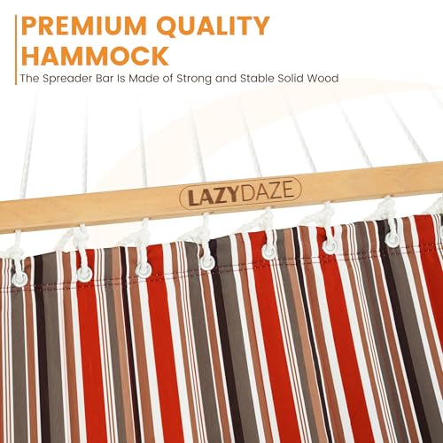 Lazy Daze Hammocks 12 FT Quilted Fabric Double Hammock with Spreader Bars and Detachable Pillow, 450lbs Weight Capacity, Red Brown - color: Red Brown