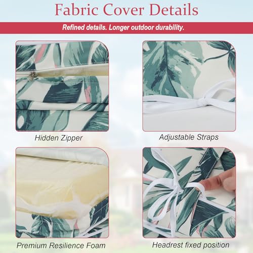 Chaise Lounge Cushions Outdoor 72x21x4 Inch, Patio Lounger Chair Cushion with Removable Cover, Fade Resistant Replacement Pad for Outdoor Furniture (Green Leaf Pattern, 72x21x4 inch) - color: Green Leaf Pattern