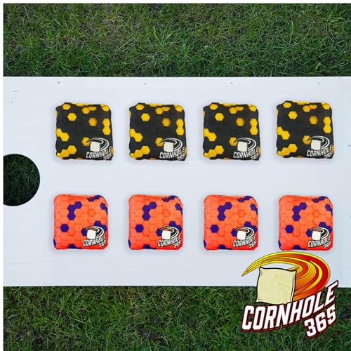 Cornhole365 Themed Cornhole Bag - All-Weather, Heavy-Duty & Durable Polyester Fabric, Resin Filling, Double-Stitched Duck Cloth - Professional Cornhole Bean Bags for Indoor & Outdoor Use - Set of 8 - color: Hexagon