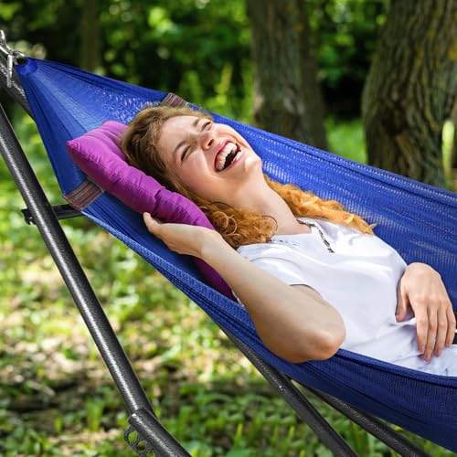 Tranquillo Universal Hammock 600 lbs Capacity, Instant 20s Foldable Hammock Stand, 3-Year Warranty Hammock with Stand, 2 Person Camping Hammock Revolutionary Portable, No Screws, Premium, Blue - color: 1. Blue