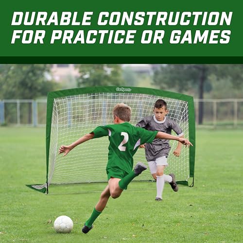 GoSports Portable Soccer Goals for Kids - 13 Color Options - Choose 4 x 3 ft or 6 x 4 ft - Team Tone Pop Up Nets for Backyard - color: Dark Green, style: 6 ft x 4 ft