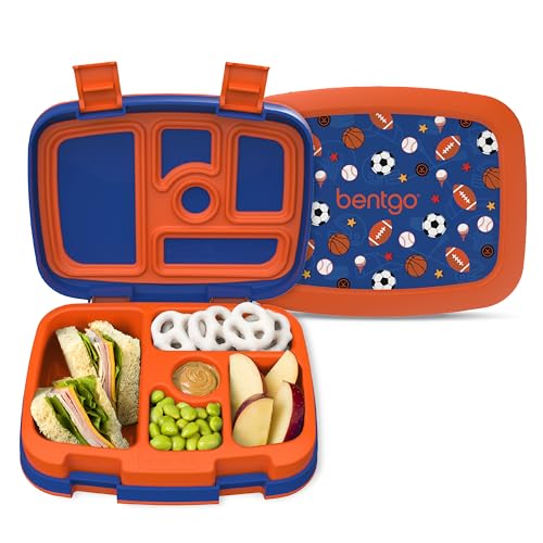 Bentgo Kids Prints Leak-Proof, 5-Compartment Bento-Style Kids Lunch Box - Ideal Portion Sizes for Ages 3-7, Durable, Drop-Proof, Dishwasher Safe, & PFAS & BPA-Free Materials (Sports) - color: Sports
