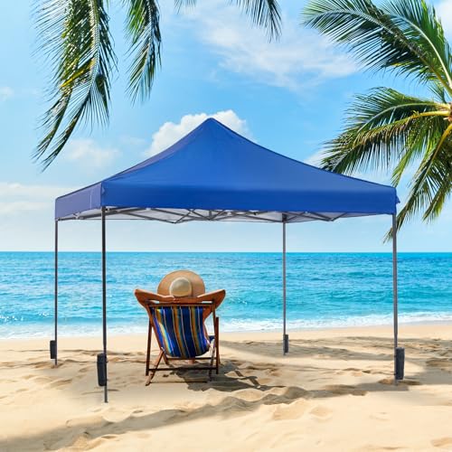 NEWBULIG 10x10 FT Pop Up Canopy Tent, Heavy Duty Outdoor Sun Shade Shelter with Sand Bags, Portable Instant Canopy for Camping, Beach, Backyard, Patio, Classic Blue - color: Classic Blue, size: 10x10FT