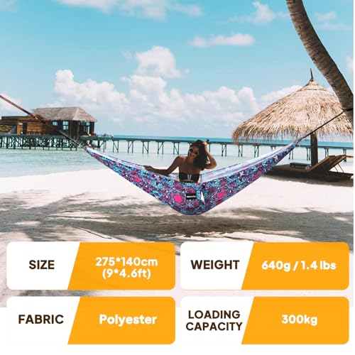 NATUREFUN Ultra-Light Travel Camping Hammock | 300kg Load Capacity,Breathable,Quick-Drying | 2 x Premium Carabiners,2 x Nylon Slings Included | Outdoor Indoor Garden - color: Vintage Court, size: 275x140cm