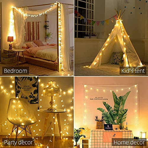Star String Lights Plug in - 33 ft 100 LED Star Fairy String Lights with Remote and Timer, Waterproof for Bedroom Porch Wedding Party Patio Garden Tent Indoor Outdoor Décor, Warm White - color: Warm White - 33ft