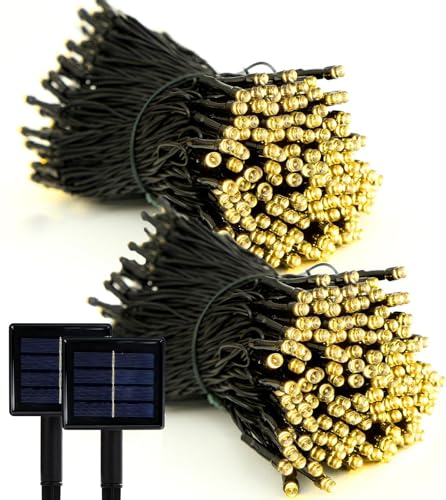 Solar String Lights 2 Pack, Outdoor Light Total 400 LED 144FT Solar Christmas Lights, 8 Modes Solar Lights Oudoor Waterproof for Tree Patio Yard Garden Christmas Parties Decoration (Warm White) - color: Warm White, size: 144ft