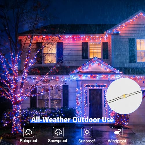 4 Pack Red White and Blue Solar Fairy Lights Outdoor, 131ft 400LED Solar String Lights Waterproof with 8 Modes, Green Wire Twinkle Lights for Independence Day 4th of July Memorial Day Decorations - color: Red Blue White
