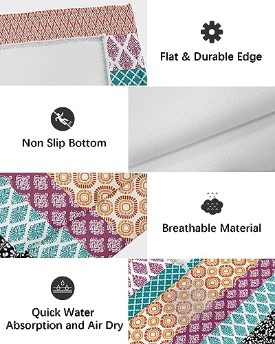 Large Outdoor Rug 4'x6' for Patio Indoor Outdoor Area Rug Art Boho Style Geometric Texture Purple Orange Rugs Outside Patio Rugs Camping Carpet Mat for Spring Picnic