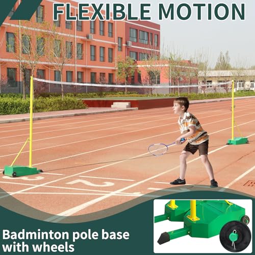 Portable Badminton Nets Pole,Movable Badminton Net Stand with Wheels,5.1ft Badminton Poles,Freestanding Sport Training Equipment for Outdoor & Indoor School Court Backyard Adults Kids Use