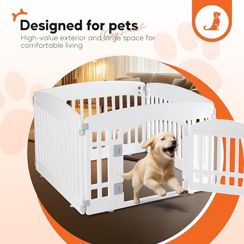 HealSmart 4 Panel 24" Plastic Dog Playpen, Folding & Portable Pet Playpen for Indoor & Outdoor Use, Safe & Secure Fence, Ideal for Small to Medium Dogs, White - color: White, size: 24 Inch 4 Panels, style: Plastic