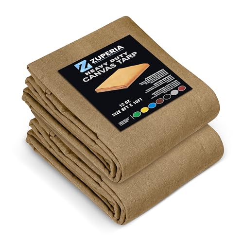 Zuperia Heavy Duty Canvas Tarp (8' x 10' ft - Pack of 2) with Rustproof Grommets, UV Resistant & Tear Resistant Multipurpose Tarpaulin Cover for Outdoor, Industrial & Commercial Use (Beige) - color: Beige, size: 8' x 10' ft - 2 Pack