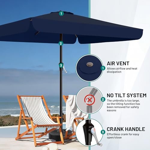 AreShark 8 X 10 FT Large Rectangular Patio Umbrella with Valance, Outdoor Table Market Umbrella w/Crank & 8 Ribs, Rectangle Outdoor Umbrellas for Garden, Deck, Yard and Poolside, Navy - color: Navy, size: 8x10 FT