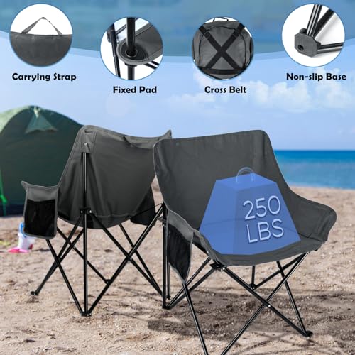 HaSteeL Camping Chair for Adults, Compact Folding Portable Chairs Set with Side Pockets for Outdoors Fishing, Hiking, Backpacking, Picnic, Beach, Travel, Supports to 250lbs, & Storage Bags (Grey) - color: Grey
