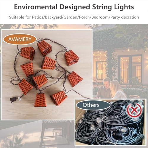 Outdoor-String-Lights-Waterproof, Boho Lantern String Lights for Patio, Garden, Porch, Balcony, Gazebo Decorative (PP Rattan) - style: Rattan