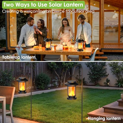 Greluna Solar Lantern Outdoor Waterproof, Flickering Flameless Solar Lights Hanging Lantern, Auto On/Off Decorative Solar Garden Lights for Patio Yard Porch Pathway Camping Decor