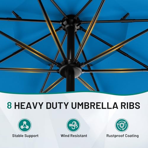 AreShark 9ft 3-Tier Patio Umbrellas, Outdoor Umbrella with 8 Sturdy Ribs UV Protection Windproof, Market Table Umbrella w/Push Button Tilt & Crank for Pool, Porch, Deck, Garden(Royal Blue) - color: Royal Blue