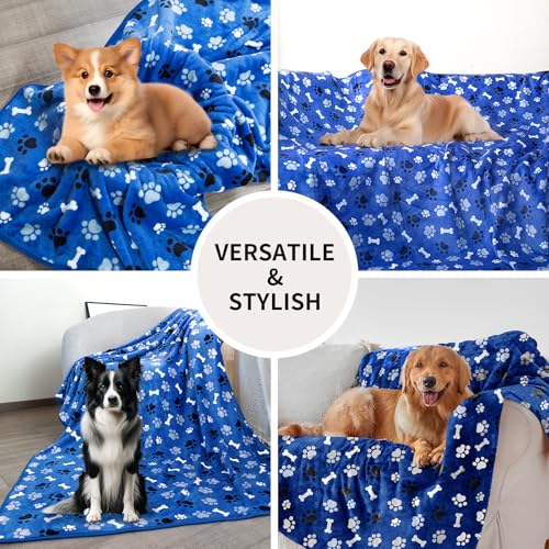 Dog Blanket Paw Bone Pattern 1 Pack 2 Super Soft Warm Flannel Sofa Cover Car Bed Protector, Urine Proof Washable Outdoor Pet Blanket for Puppy Large Dogs & Cats,60"*50" Blue - color: Blue|paw Bone, size: 60*50 inch (Pack of 2)