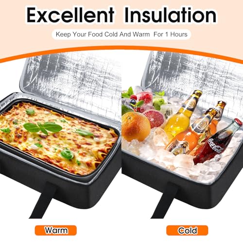 Insulated Casserole Carrier, Portable Casserole Carrier for Hot or Cold Food Lunch Tote Warmer or Cooler Bag, Lasagna Lunch Bag for Potluck Parties- Fits 9" x 13" Baking Dish-Black - color: Black, size: 16x10x4 in