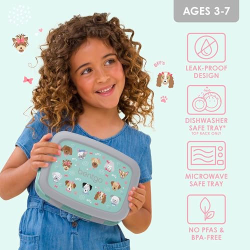 Bentgo Kids Prints Leak-Proof, 5-Compartment Bento-Style Kids Lunch Box - Ideal Portion Sizes for Ages 3-7, Durable, Drop-Proof, Dishwasher Safe, & PFAS & BPA-Free Materials (Puppy Love) - color: Puppy Love