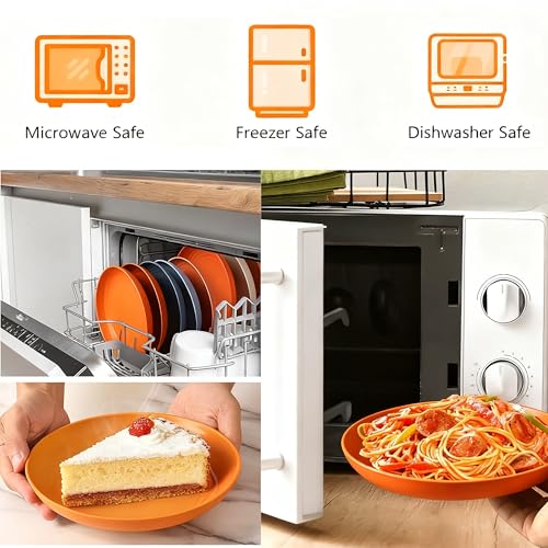 Wheat Straw Plates Set of 4, Unbreakable Deep Dinner Plates, 7.9 Inch Microwave & Dishwasher Safe, BPA Free Reusable Plates for Camping, Parties & Daily Use (Orange) - color: Orange