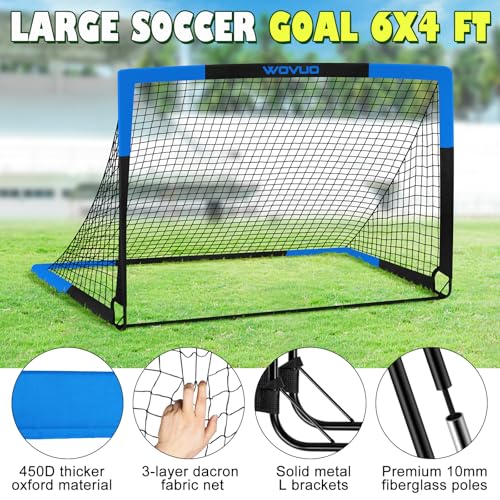 Kids Soccer Goals for Backyard Set of 2, 6x4 ft Portable Toddler Soccer Goal Training Equipment with Soccer Target, Ball, Cones, Soccer Net for Kids Age 3-5 6-8 8-12 10-12-14 Outdoor Sports Games Gift - color: Black Blue